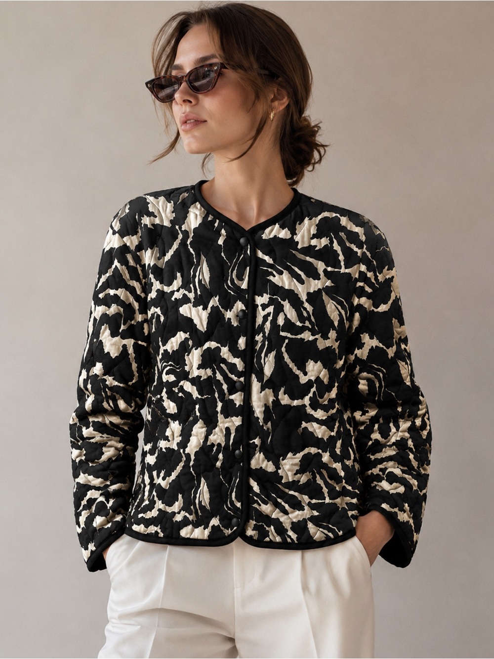 Tendenze Italian Black White Printed Quilted Jacket Effortless Stylish Modern